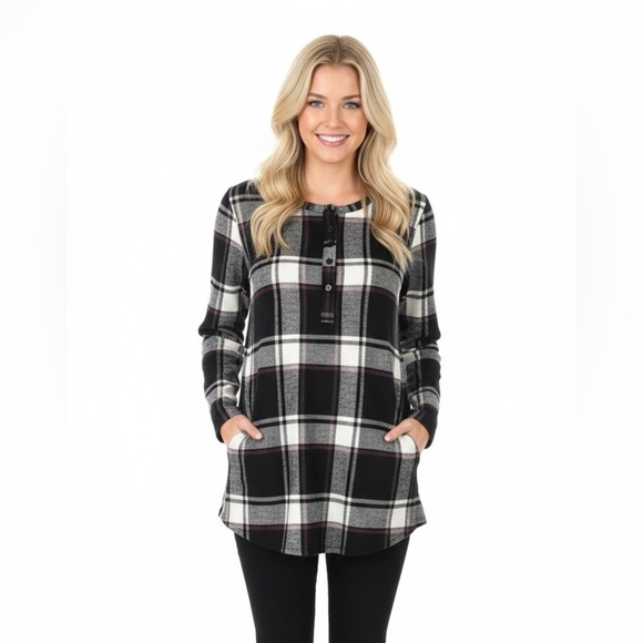 Sophie Rue plaid flannel tunic blouse with pockets - Picture 1 of 5